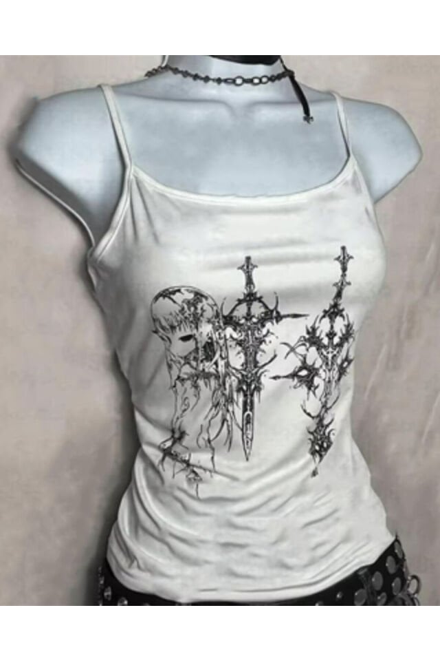 Beyaz Gotik Anime Sword Y2K Harajuku Crop