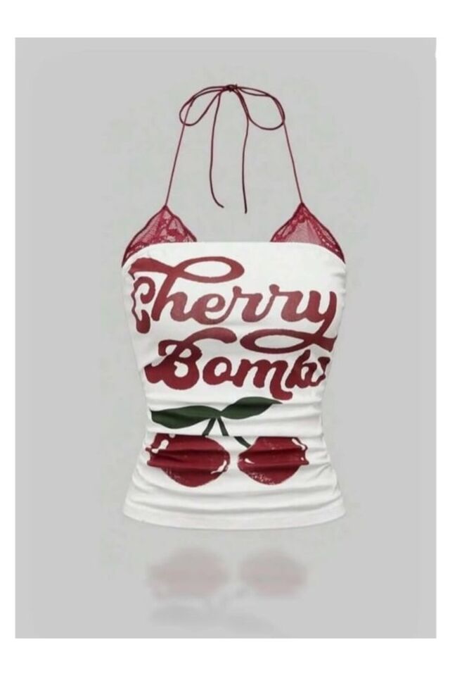 Beyaz Cherry Bomb Dantel Detaylı Ek Askılı Pinterest Bluz Beyaz - M