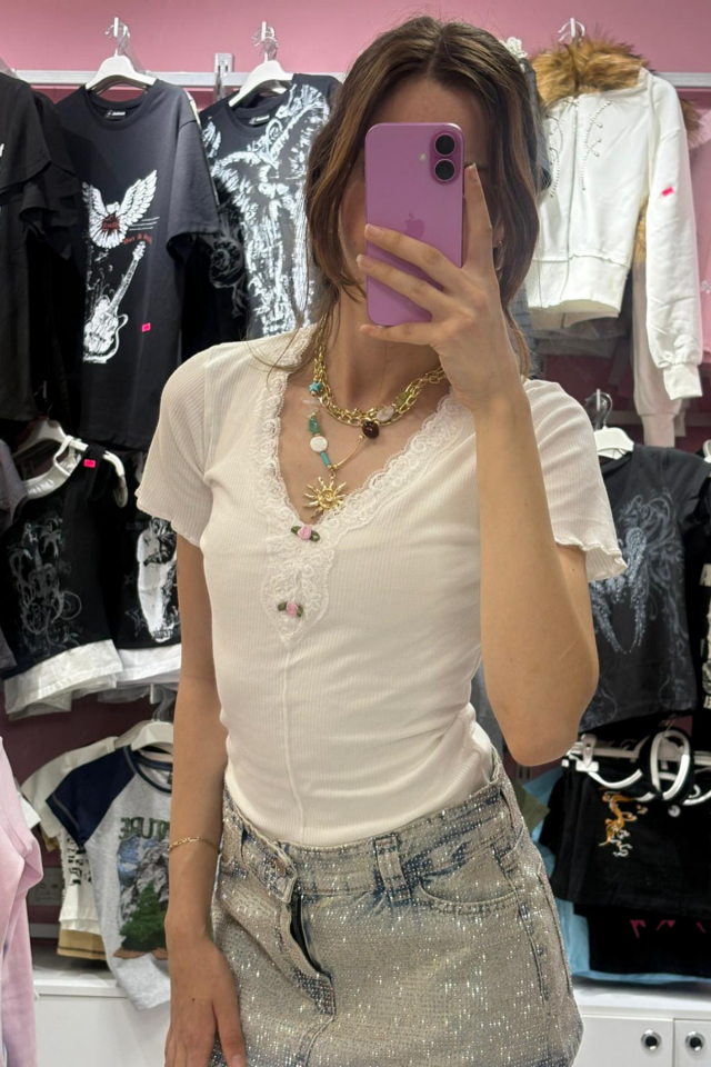 Coquette Lolita Gül Detaylı Tam Boy Bluz
