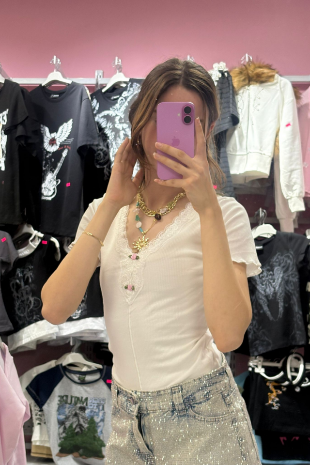 Coquette Lolita Gül Detaylı Tam Boy Bluz
