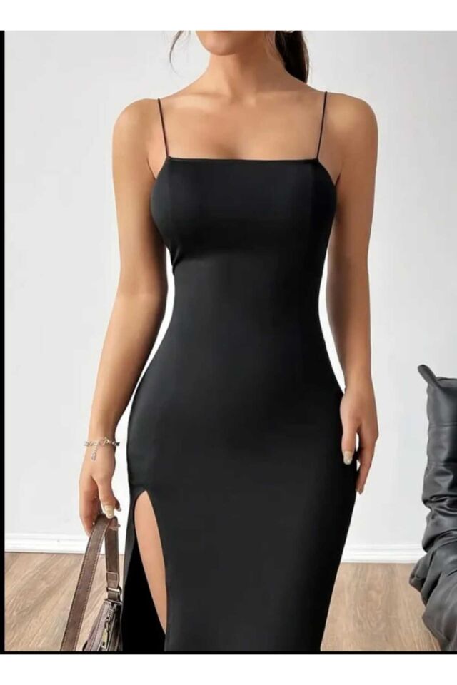 Askılı Yırtmaçlı Uzun Gece Elbisesi Mezuniyet Elbisesi