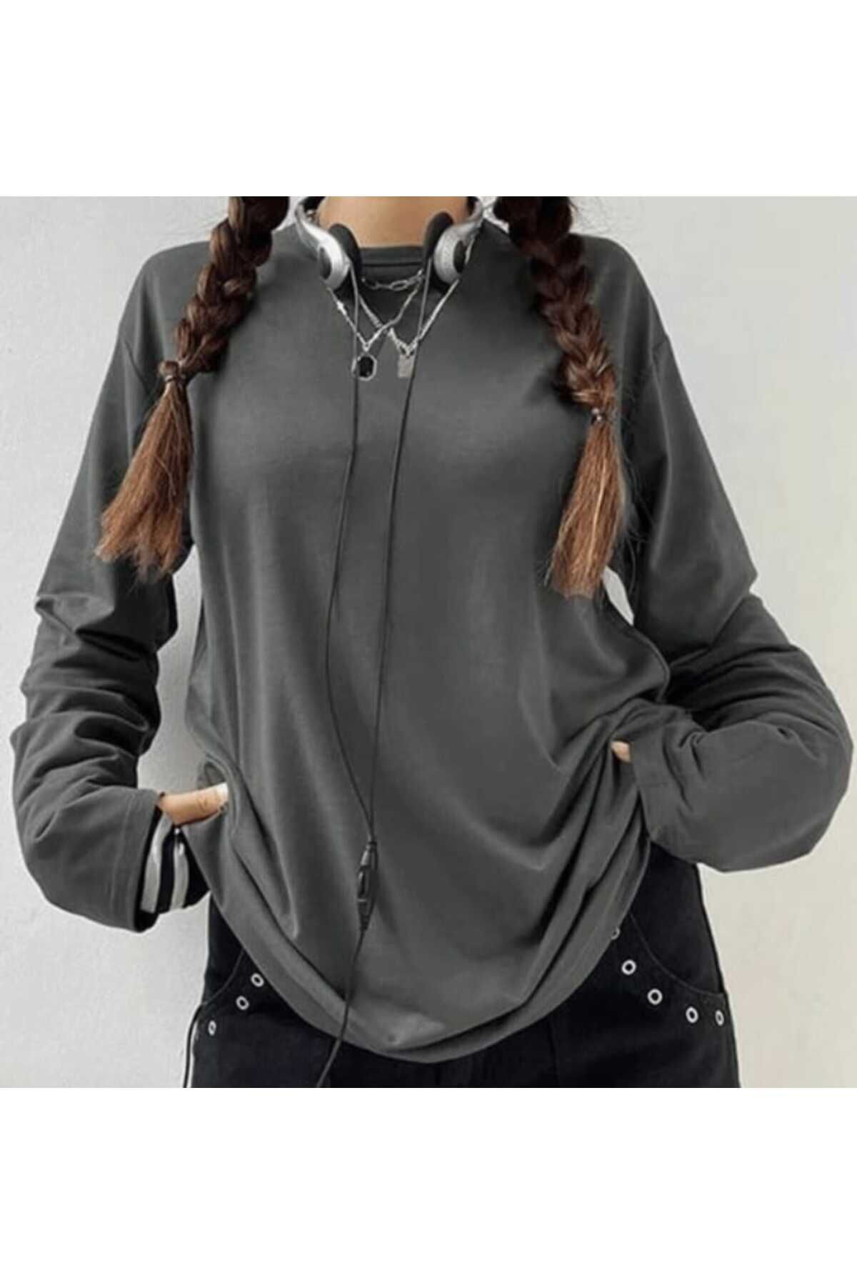 Gri İnce Kumaş Oversize Basic Model Unisex Sweatshirt