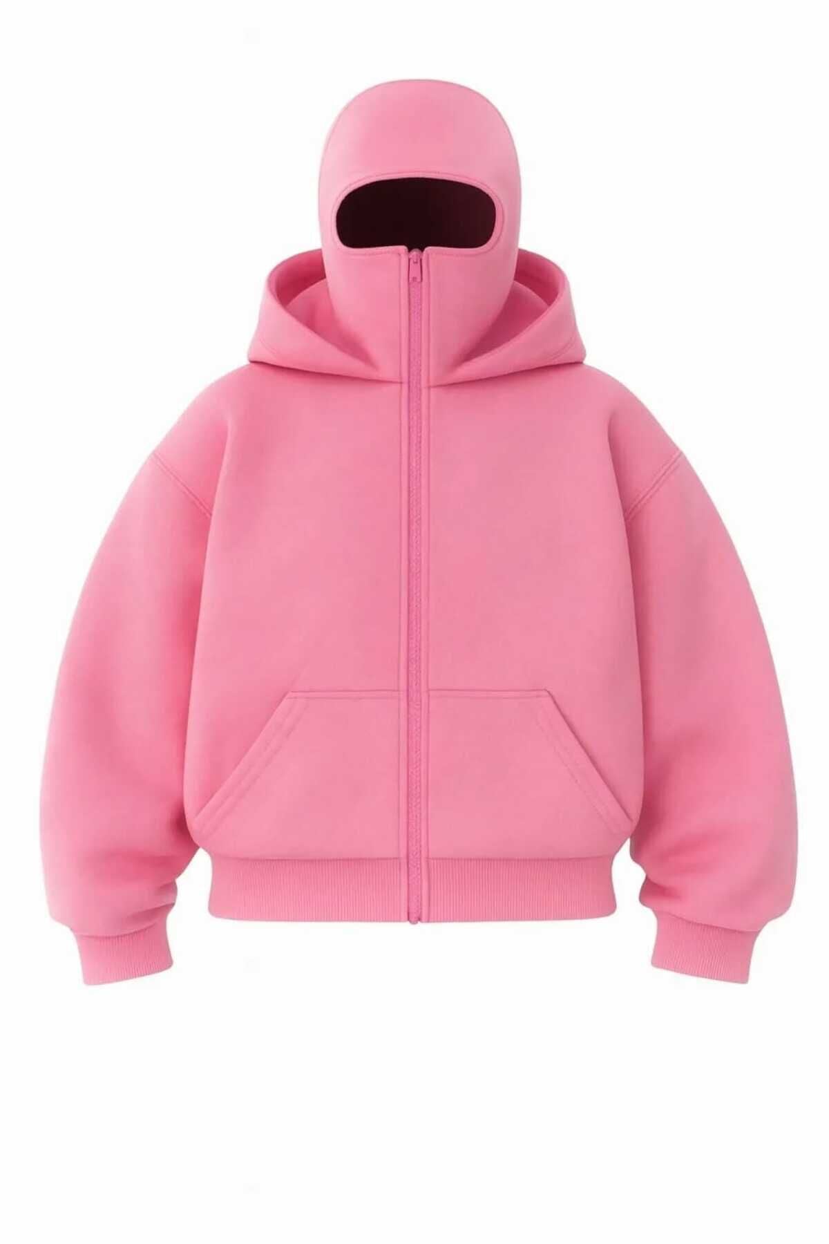Pembe Maskeli Kapüşonlu Unisex Hırka
