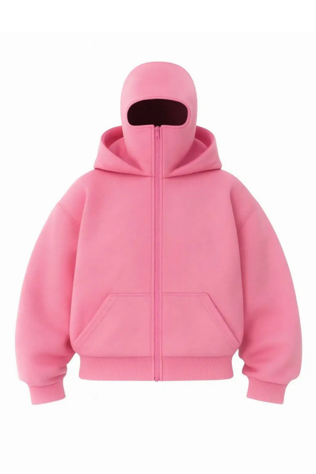Pembe Maskeli Kapüşonlu Unisex Hırka