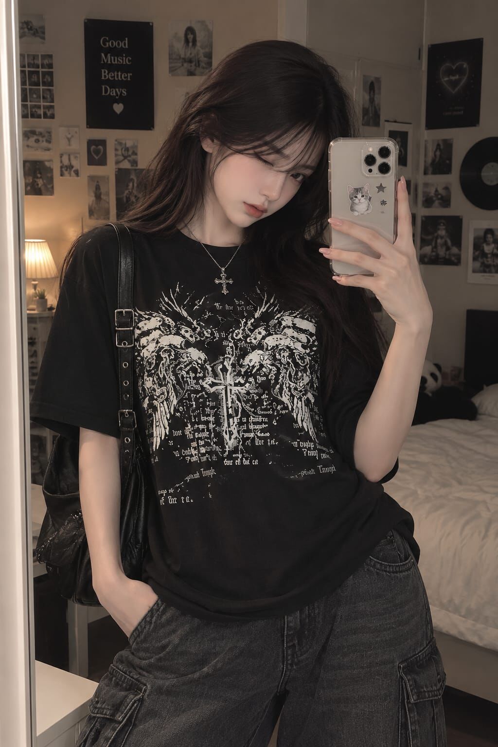 Siyah Gotik Cross Eagle Y2K Unisex T-Shirt