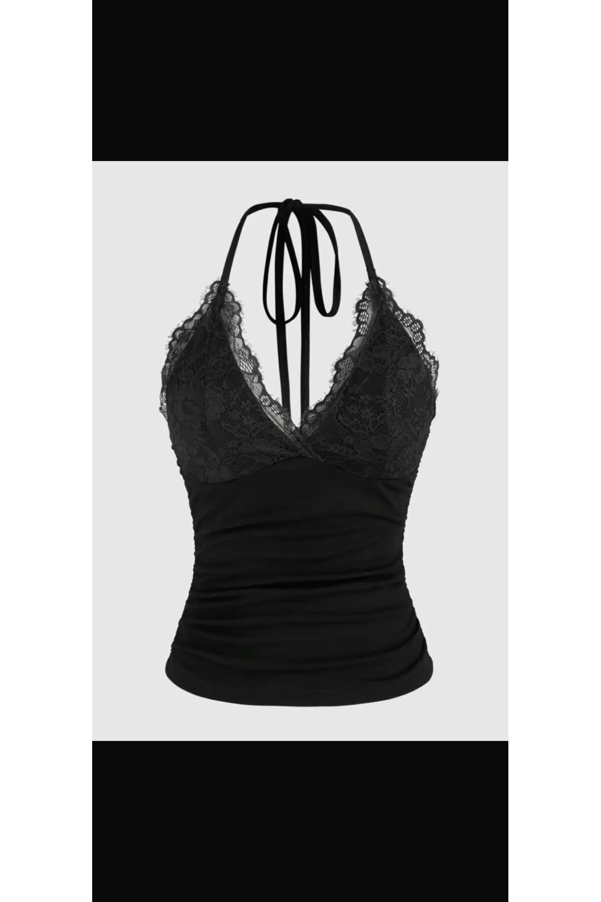 Boyundan Bağlamalı İçi Astarlı Dantel Detaylı Vücudu Saran Askılı Body