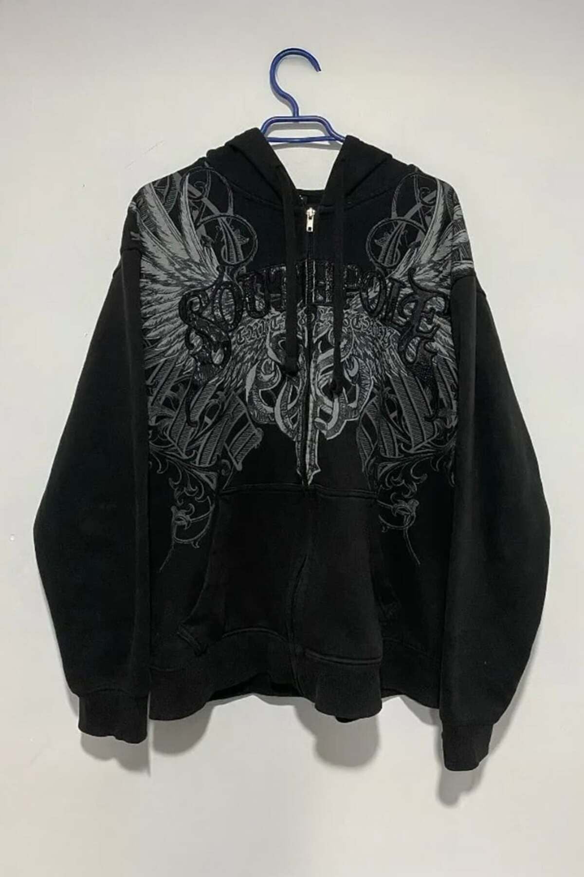 Siyah South Pole Gotik Wing Y2K Unsiex Kapüşonlu Hırka
