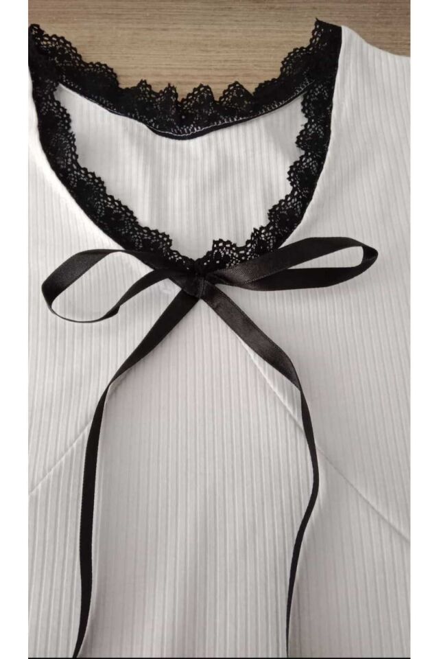 Coquette Lolita kurdele detaylı dantelli crop Beyaz - S