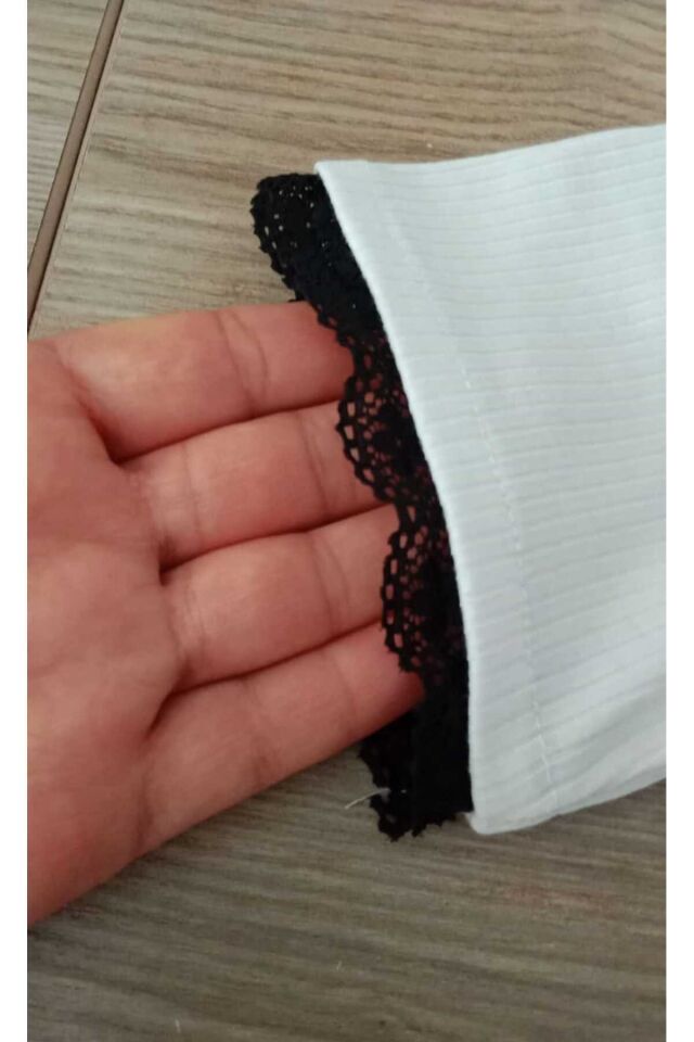 Coquette Lolita kurdele detaylı dantelli crop Beyaz - 4XL