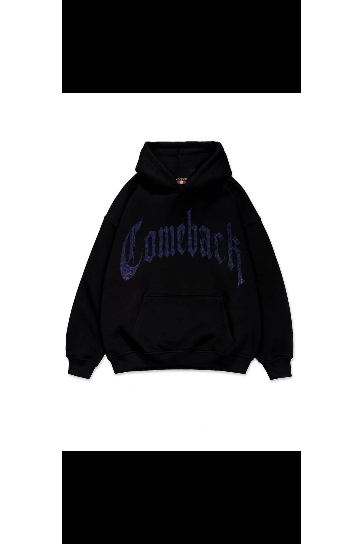 Come Back Taş Baskılı Unisex Oversize Kapüşonlu Sweatshirt Mavi - M