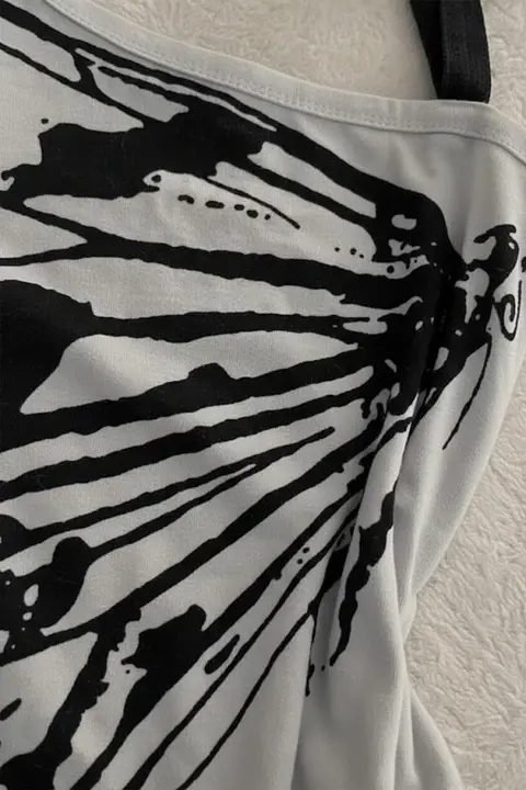 Gri Kelebek Kanatlı Askılı Grunge Y2K Kısa Kollu Crop