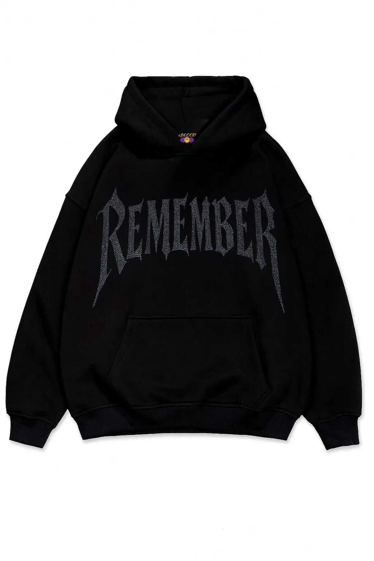 Remember Taş Baskılı Unisex Oversize Kapüşonlu Sweatshirt Beyaz - XL