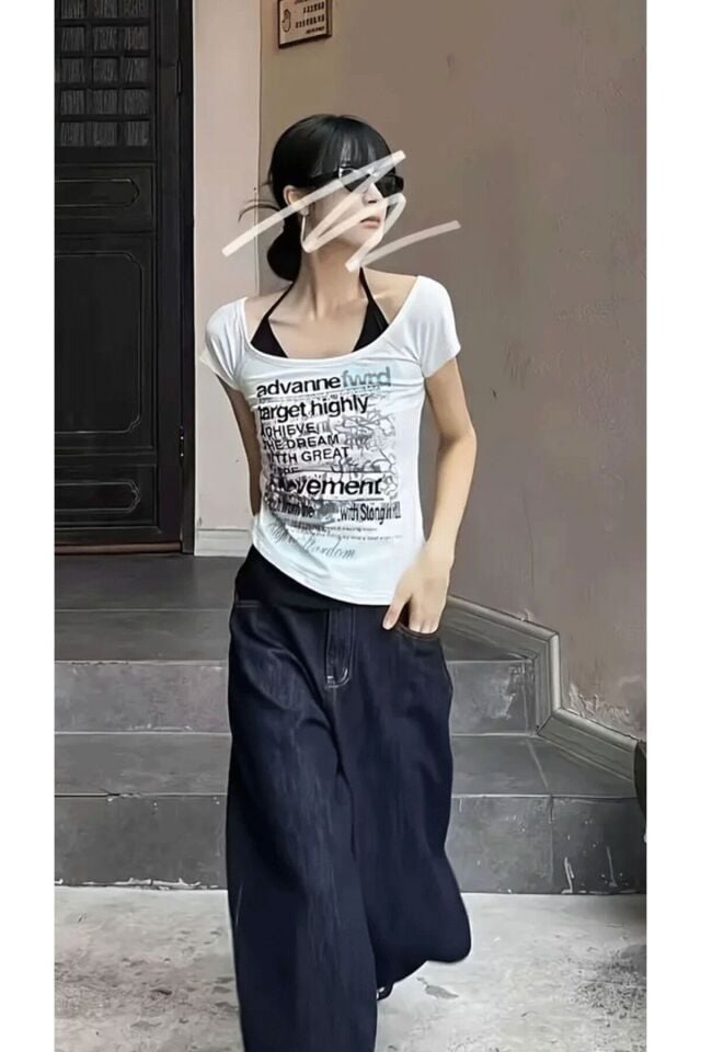 Angel Gotik Madonna Yaka Ek Gotik Y2K Ek Askılı Kısa Kollu Full Body Crop