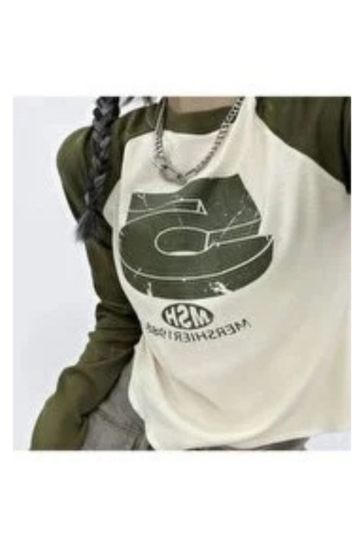 Haki Retro 5 Baskılı Uzun Kollu Bluz