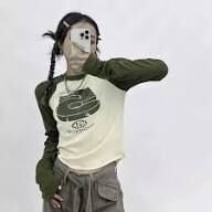 Haki Retro 5 Baskılı Uzun Kollu Bluz