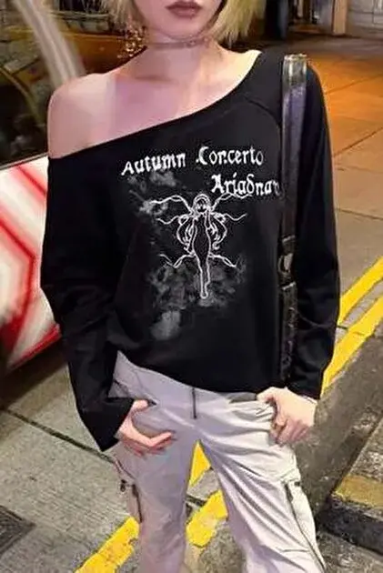 Autumun Corcerto Girl Düşük Omuz Uzun Kollu Tshirt