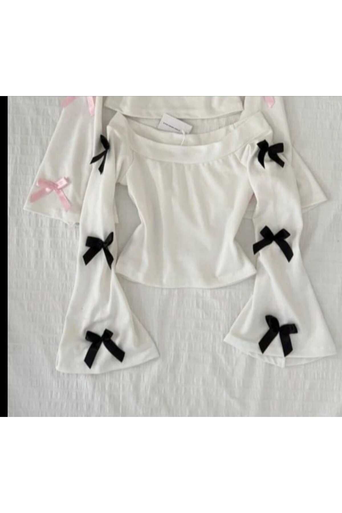 Kurdele Detaylı Kayık Yaka Uzun Kollu Bluz