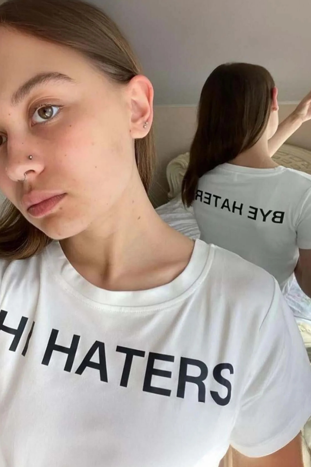 Beyaz Hi & Bye Haters Kısa Kollu Bluz