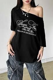 Düşük Omuz Salaş Swan Lake Baskılı Oversize Tişört