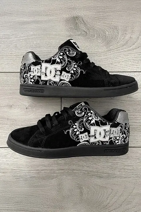 Siyah Beyaz DC Shoes Baskılı Siyah Sneaker Ayakkabı