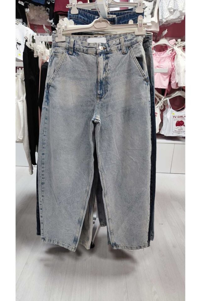 Baggy Eskitme buz Mavisi jean