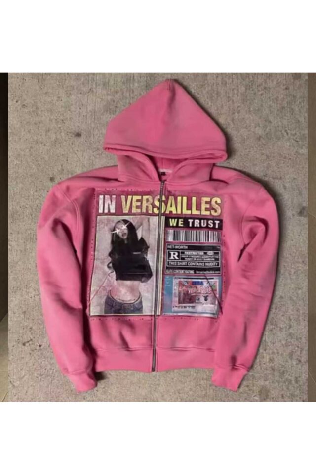 In Versailles Harajuku Y2K Unisex Kapüşonlu Unsiex Hırka Pembe - XL