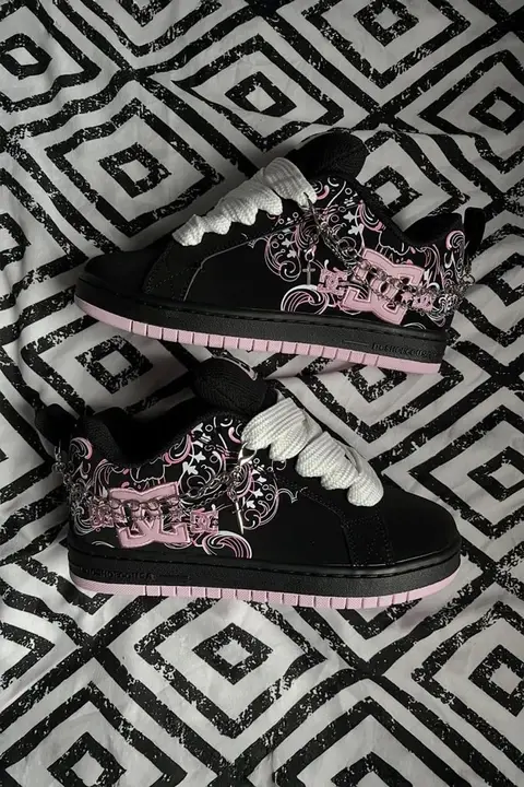 Siyah Pembe DC Shoes Baskılı Siyah Sneaker Ayakkabı