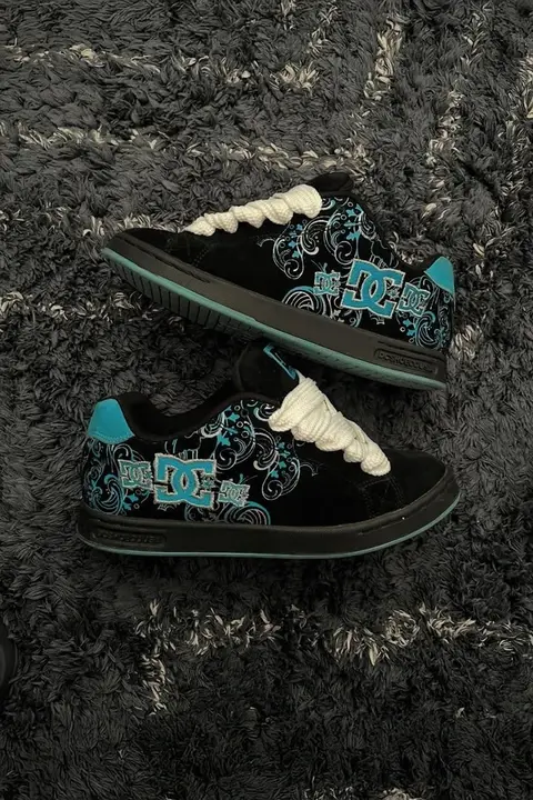 Siyah Mavi DC Shoes Baskılı Siyah Sneaker Ayakkabı