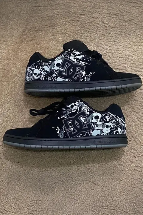 Siyah Beyaz DC Shoes Skull Y2K Sneaker Ayakkabı