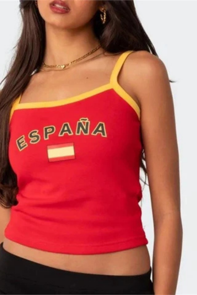 Kırmızı Espana Sarı Şeritli Askılı Crop