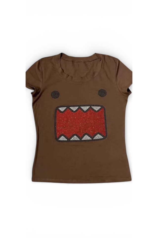 Domo Kunn Kısa Kollu Taşlı Y2K Street Crop