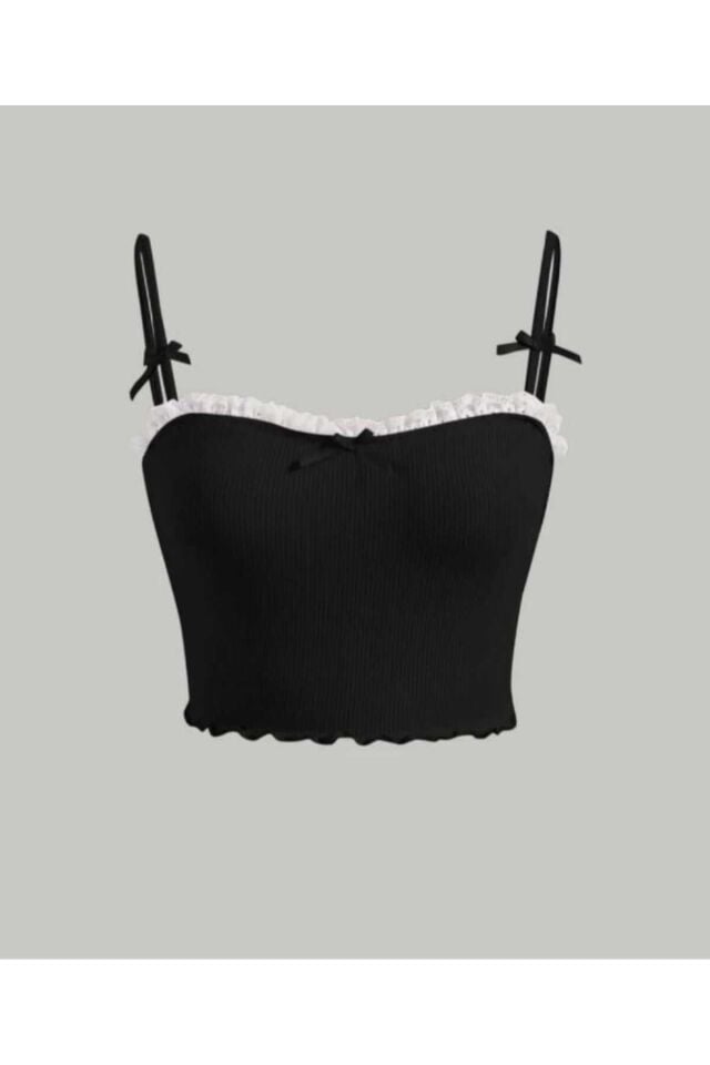 Coquette Lolita dantel detaylı askılı kurdele crop