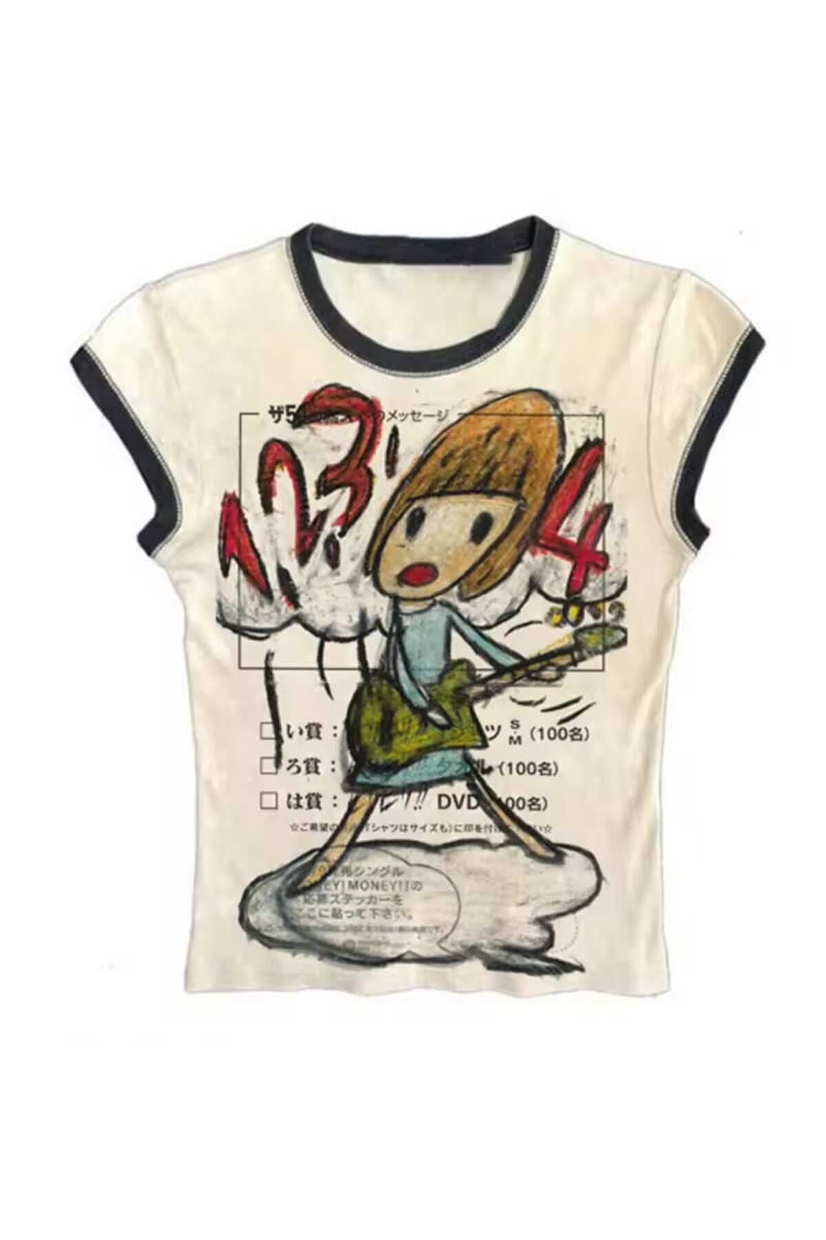 Ekru Y2K Kore Populer Baby Tee T-Shirt