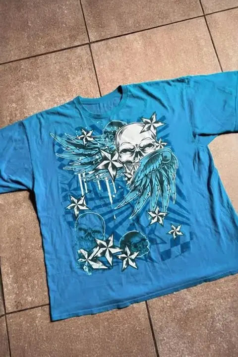 Mavi Gotik Skull Stars Y2K Unisex T-Shirt