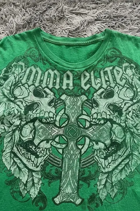 Yeşil MMA Elite Vintage Double Skull Y2K Unisex T-Shirt