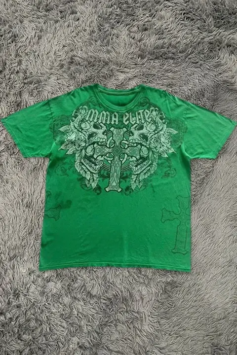 Yeşil MMA Elite Vintage Double Skull Y2K Unisex T-Shirt