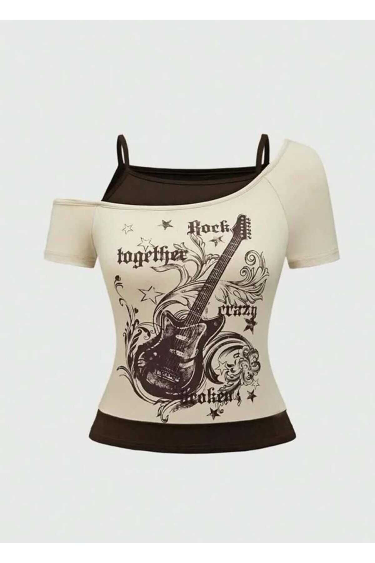Rock Together Y2K Madonna Yaka Askılı Grunge Bluz