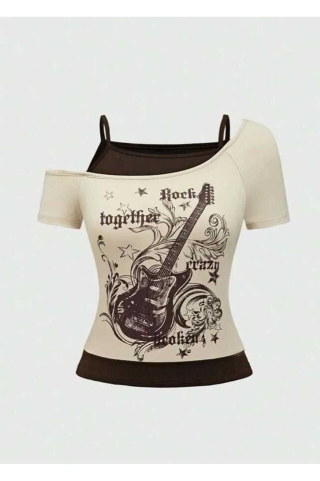 Rock Together Y2K Madonna Yaka Askılı Grunge Bluz