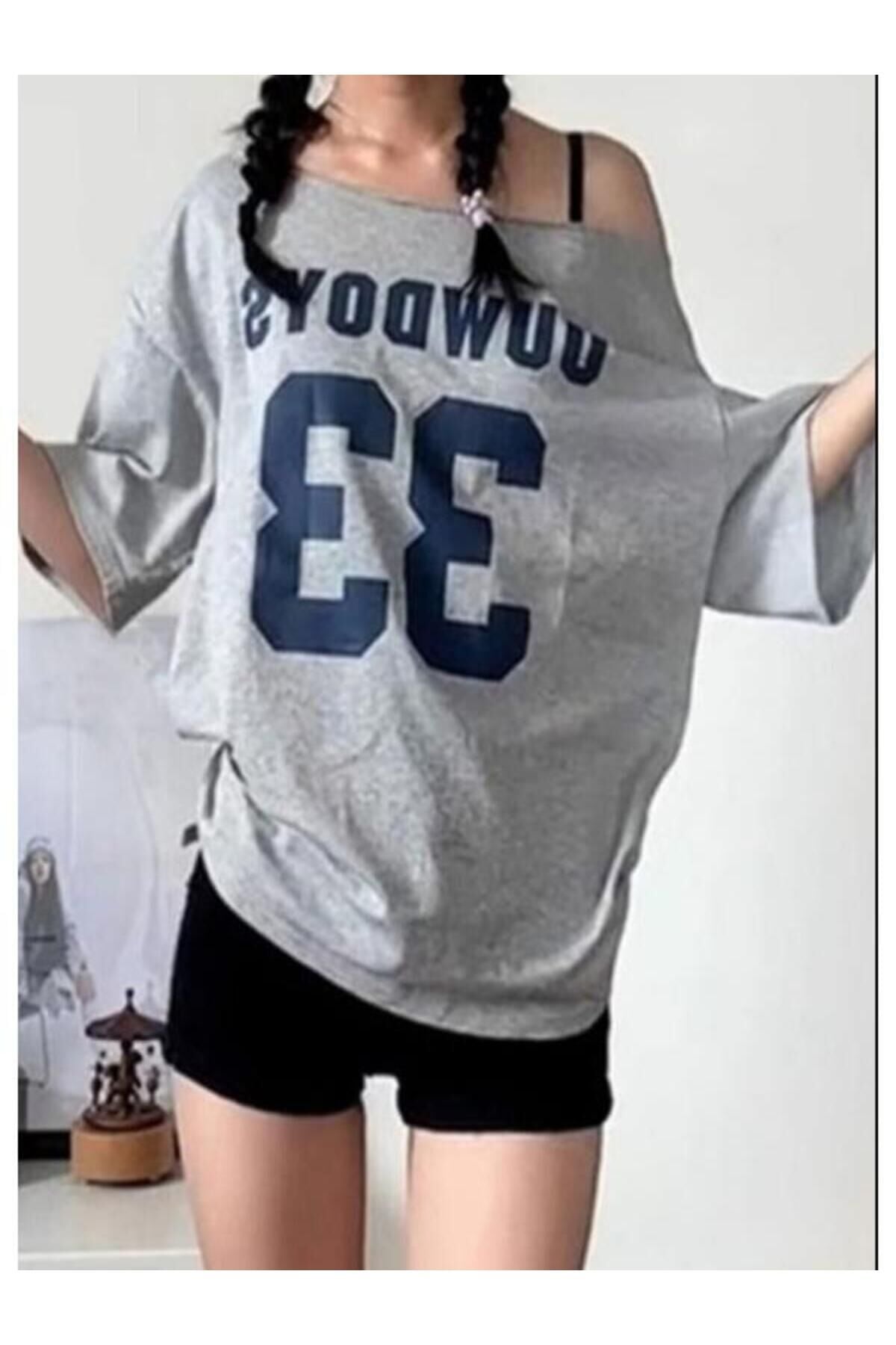 Düşük Omuzlu Oversize Ouw Doys 33 Gri Tişört
