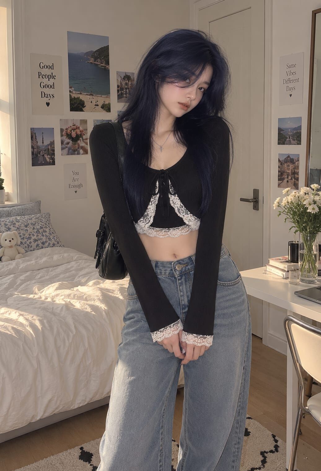 Coquette Lolita siyah dantel detaylı tam boy bolero