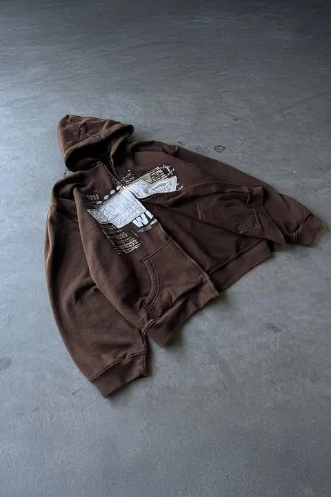 Koyu Kahverengi Wear Y2K Unisex Kapüşonlu Unsiex Hırka