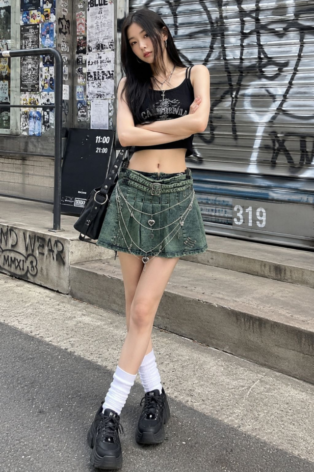Street Eskitme Harajuku Vintage Zincir Detay Mini Etek