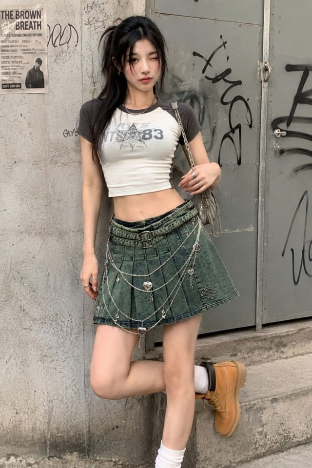 Street Eskitme Harajuku Vintage Zincir Detay Mini Etek