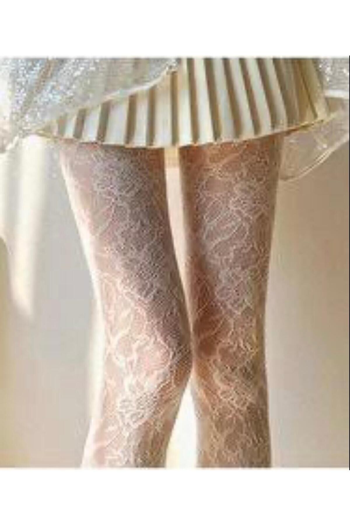 Çiçekli Dantelli Pinterest Y2K Victorian Külotlu Çorap Beyaz - Tek Ebat