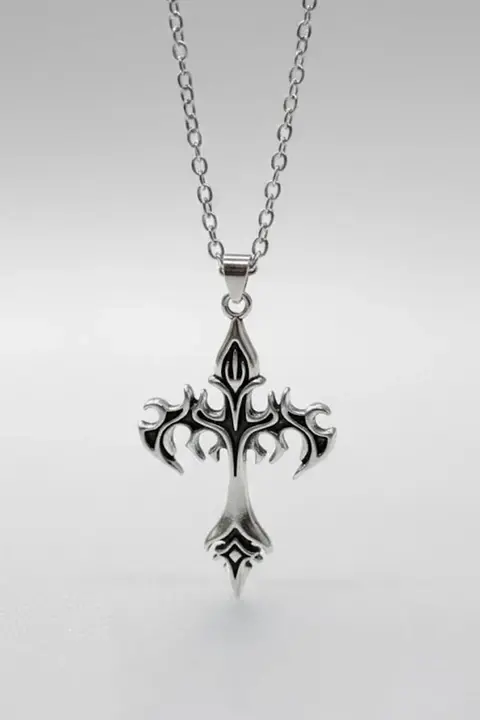 Silver Gotik Tribal Haç Kolye