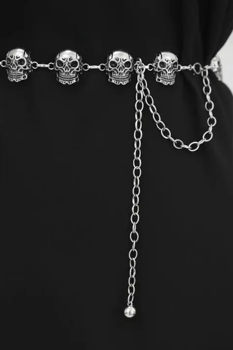Silver Kuru kafalı Gotik Bel Zinciri