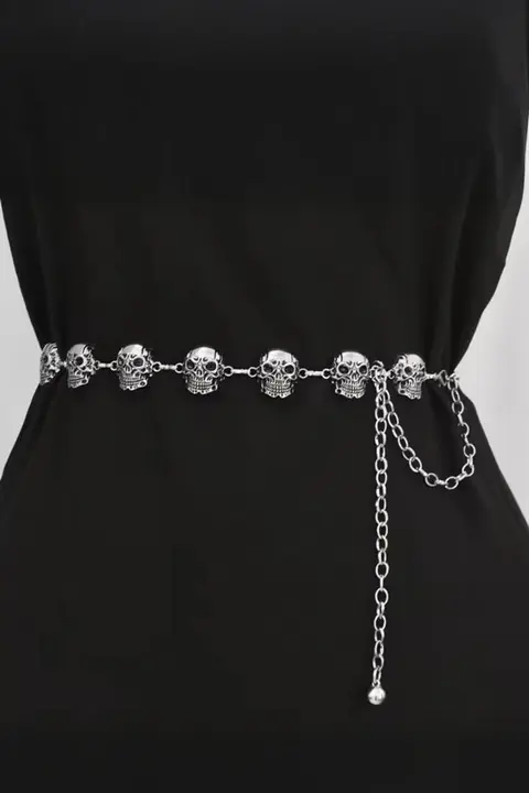 Silver Kuru kafalı Gotik Bel Zinciri