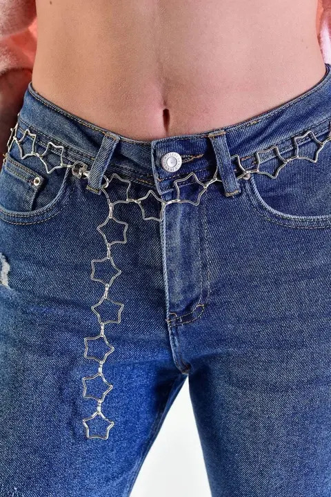 Silver Stars Harajuku Y2K Pantolon Bel Zinciri