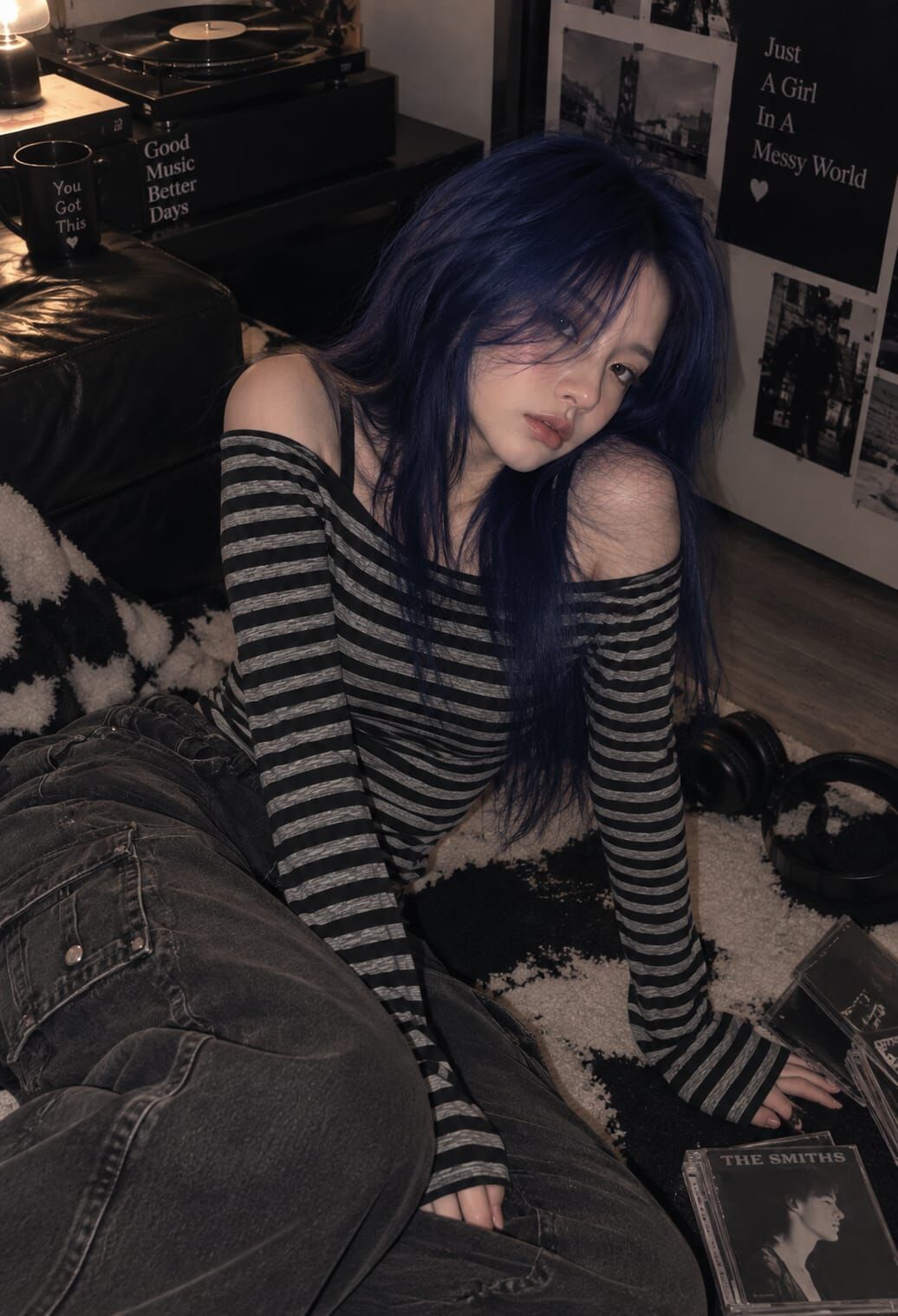 Siyah antrasit gotik grunge ek askılı Madonna yaka tam boy bluz