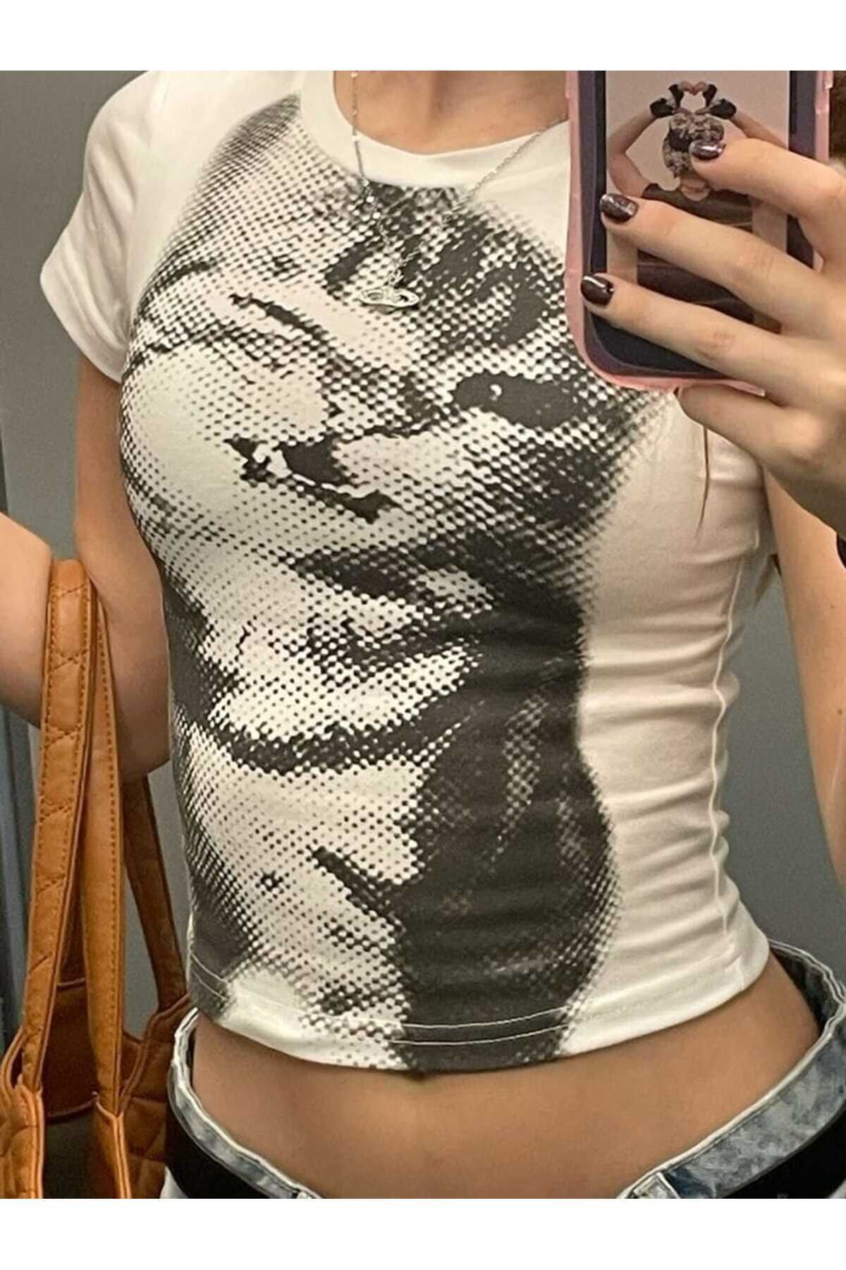 Cute Baby Cat Y2K Baskılı Kısa Kollu T-Shirt Beyaz - S